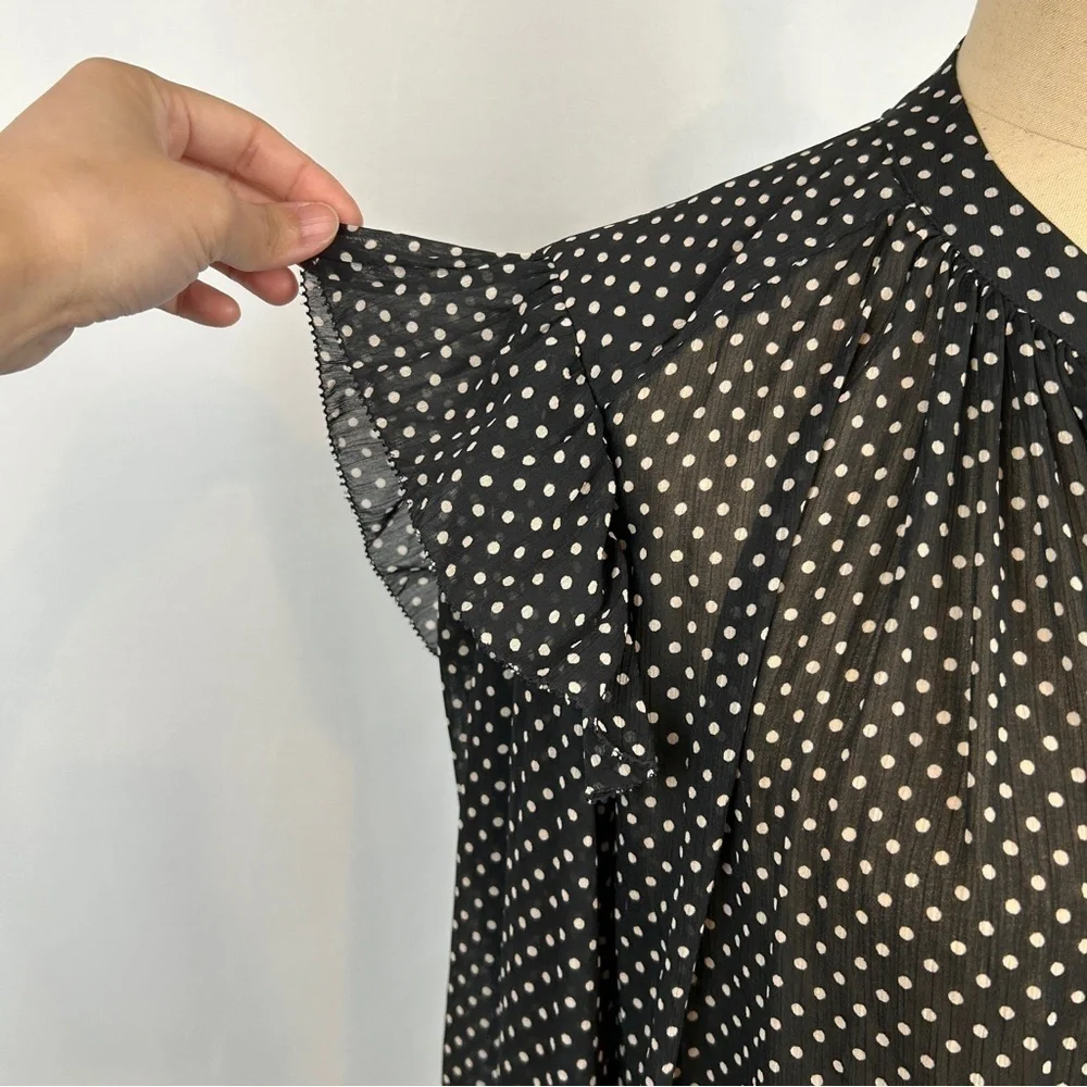 NEW ALLSAINTS Lara White Dot Black Sheer Long Sleeve High/Low Maxi Dress Size 2